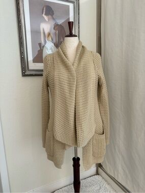 Theme Cream Waffle-Knit Open-Front Cardigan
